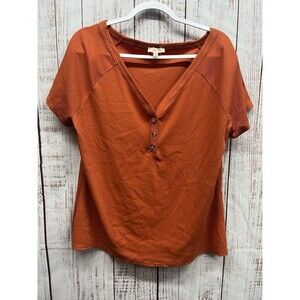 Paper Tee  Top Womens 1X Burn Orange V-Neck Tee Casual Short Sleeve